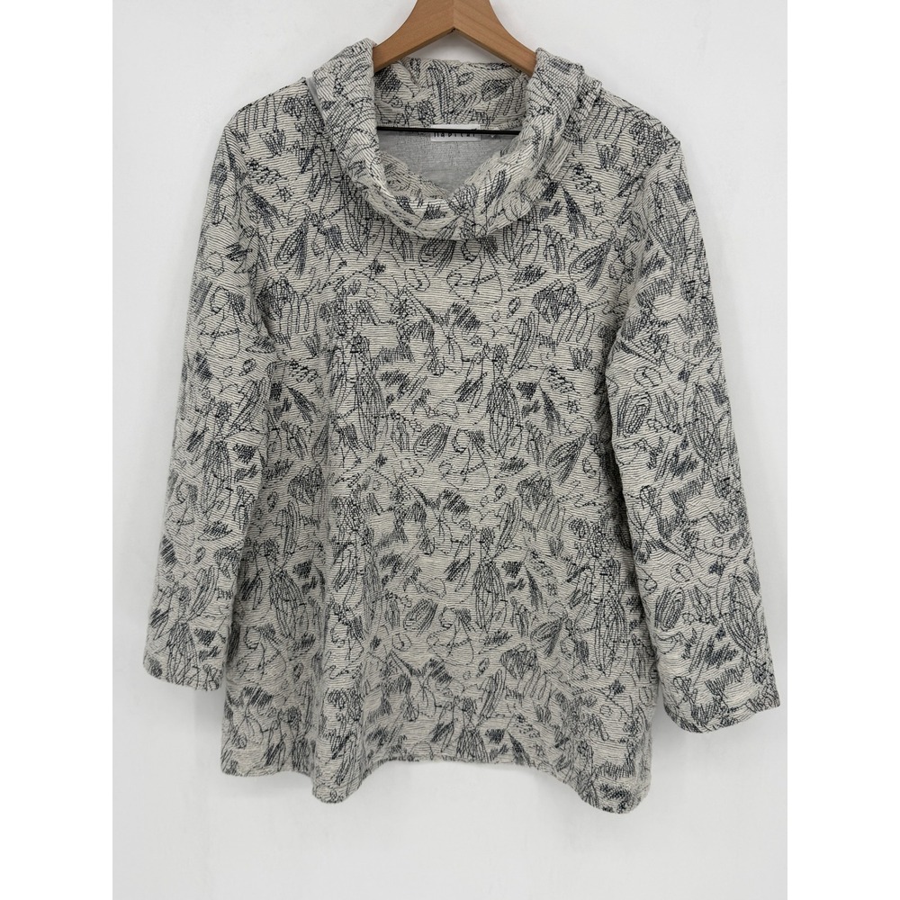 Habitat Cowl Neck Top Women Large White Black Textured Abstract Print Pullover